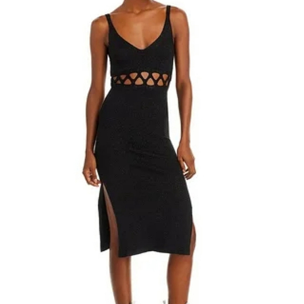 Aqua Sweater Black Sparkle Midi Bodycon Dress Medium